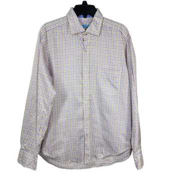 J McLaughlin Mens Shirt Medium White Check Long S… - image 1
