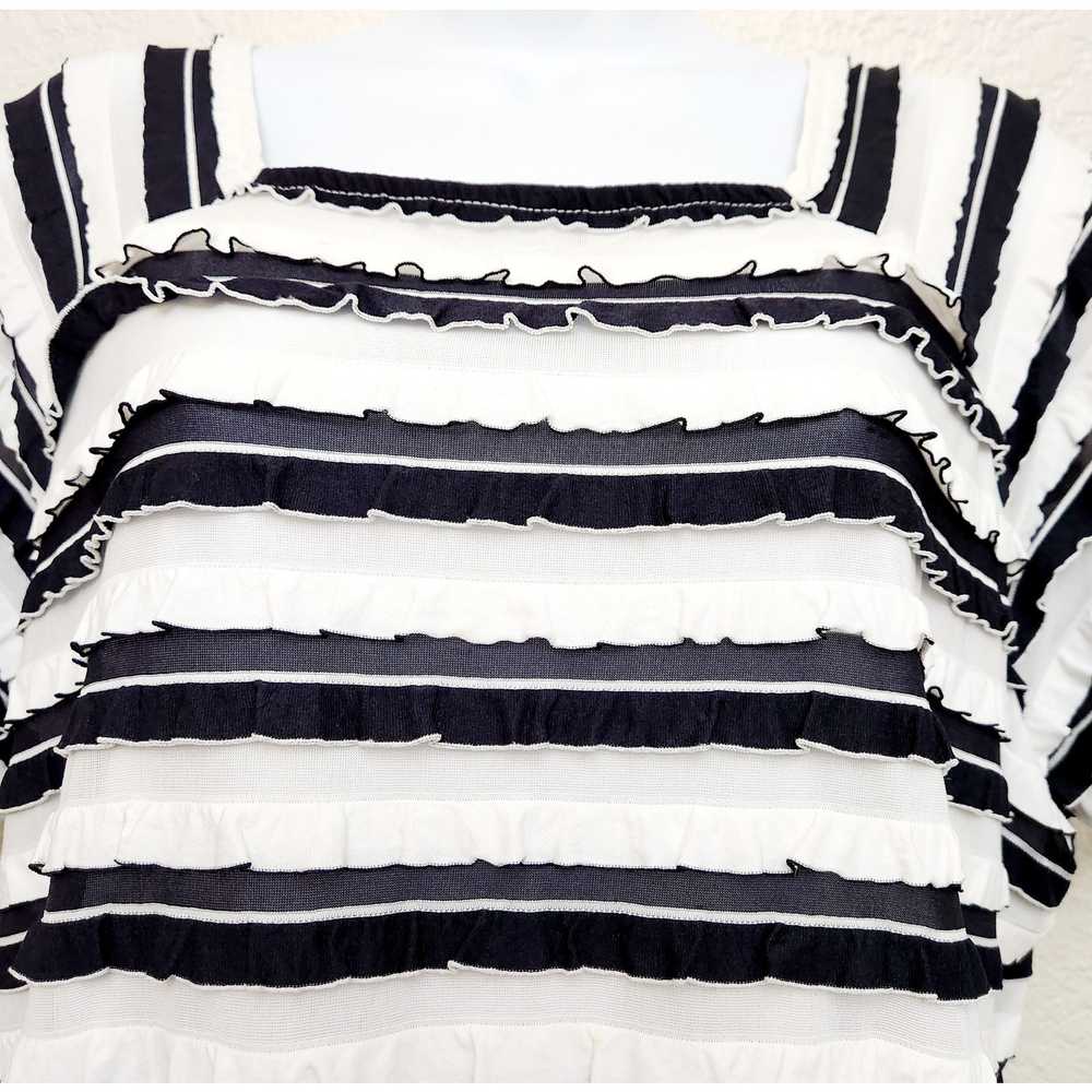TanJay Black White Striped Ruffled Pleats Square … - image 2