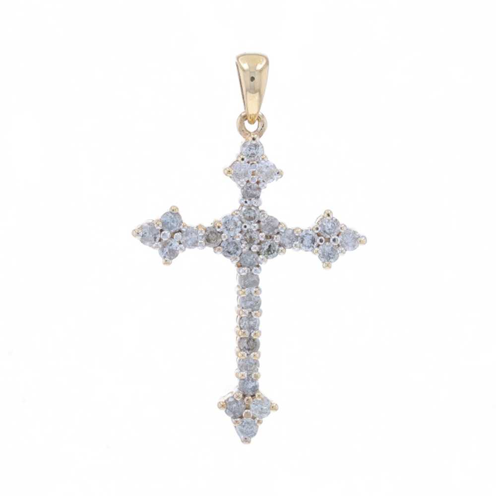 Yellow Gold Diamond Budded Cross Pendant - 10k Ro… - image 1