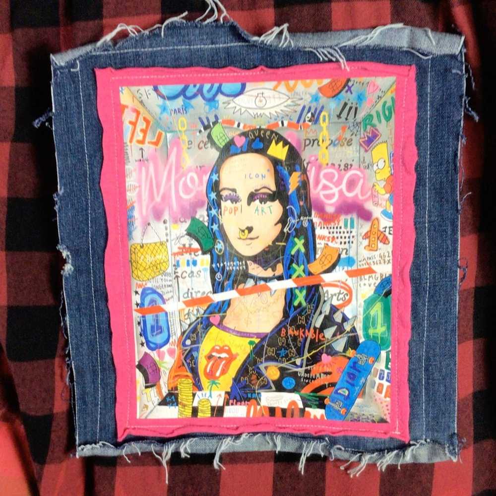 Upcycled grunge Mona Lisa ART Flannel distressed … - image 2