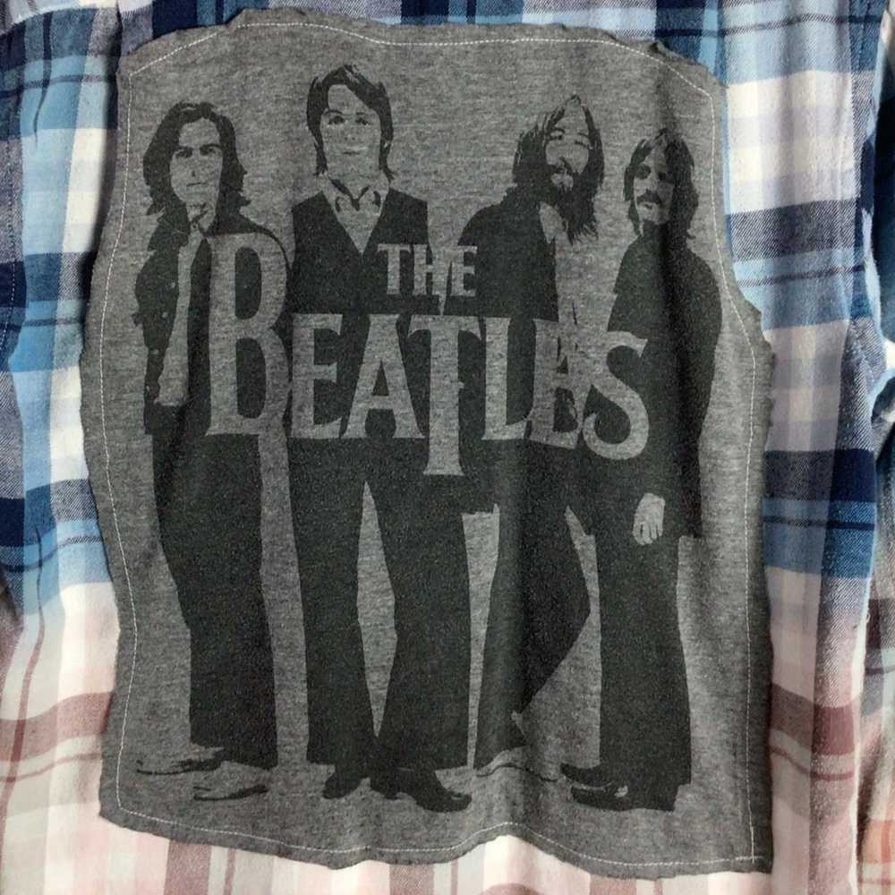 Upcycled The Beatles flannel old navy ombre bleac… - image 3