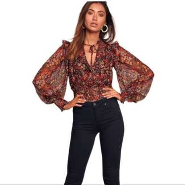 Free People Top Twyla Boho Sheer Printed Floral B… - image 1