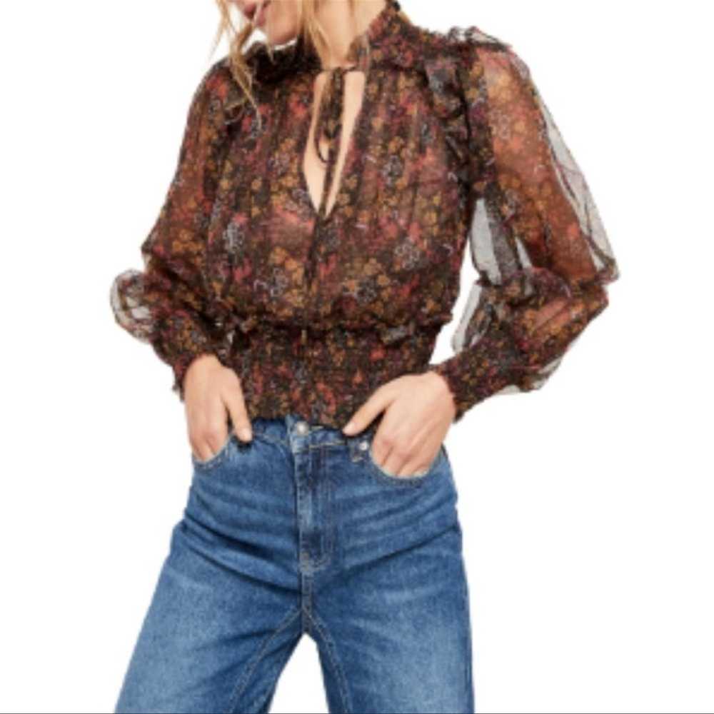 Free People Top Twyla Boho Sheer Printed Floral B… - image 2