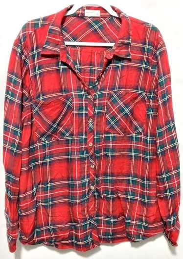 Maurices red green plaid relaxed fit long sleeve … - image 1