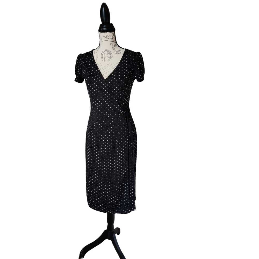 Loft Black Polka Dot Wrap Dress Short Sleeve Cock… - image 1