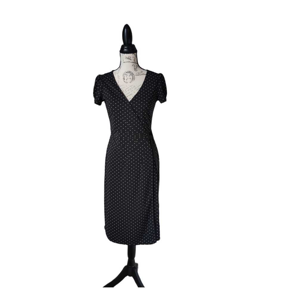 Loft Black Polka Dot Wrap Dress Short Sleeve Cock… - image 2