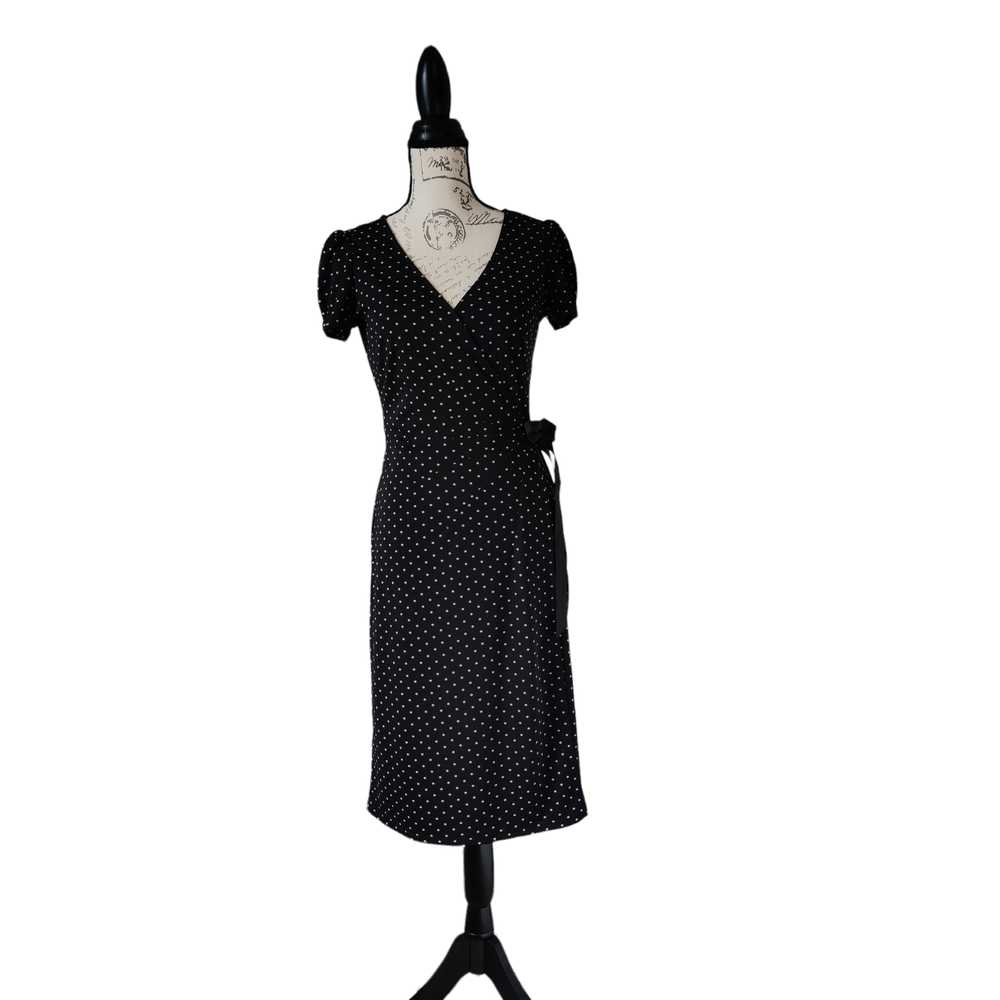 Loft Black Polka Dot Wrap Dress Short Sleeve Cock… - image 6