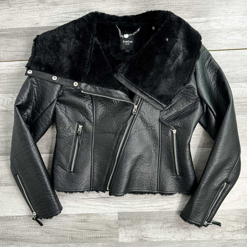 bebe Vegan Leather Faux Shearling Moto Jacket Siz… - image 2