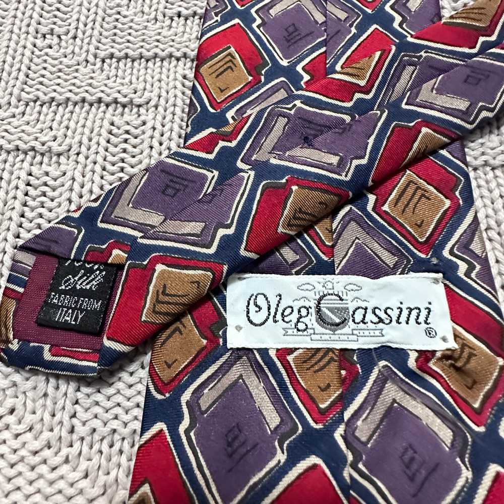 Vintage Oleg Cassini purple red block print Itali… - image 3