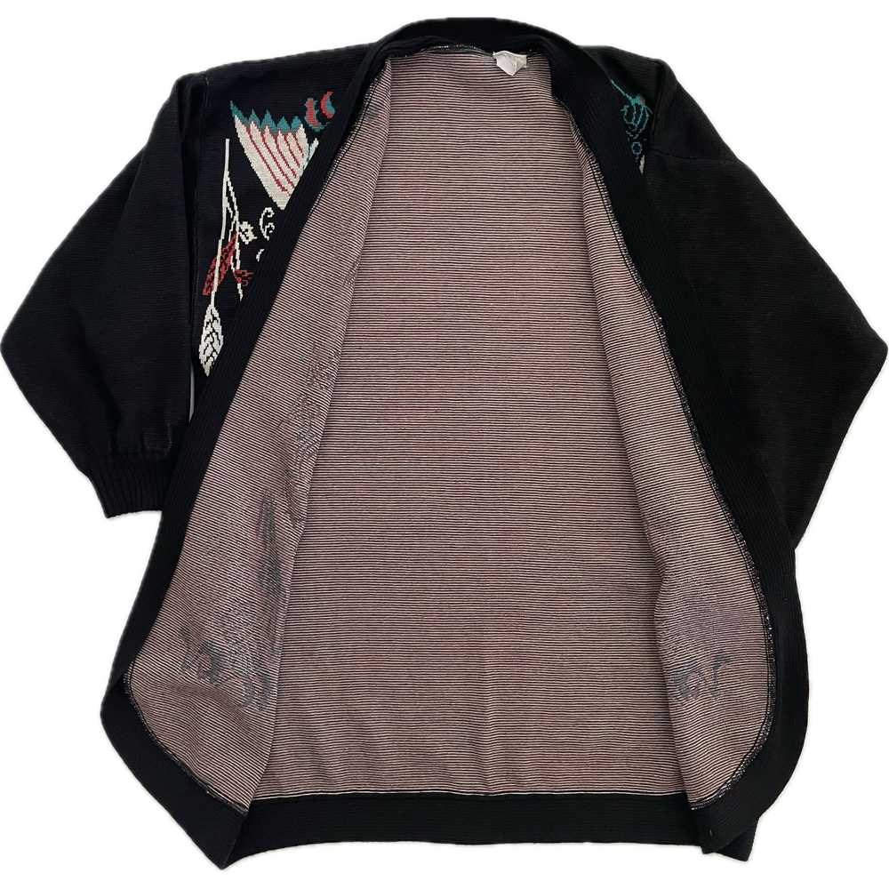 Vtg 80s 90s Open Long Cardigan Sweater Peacock Bi… - image 3
