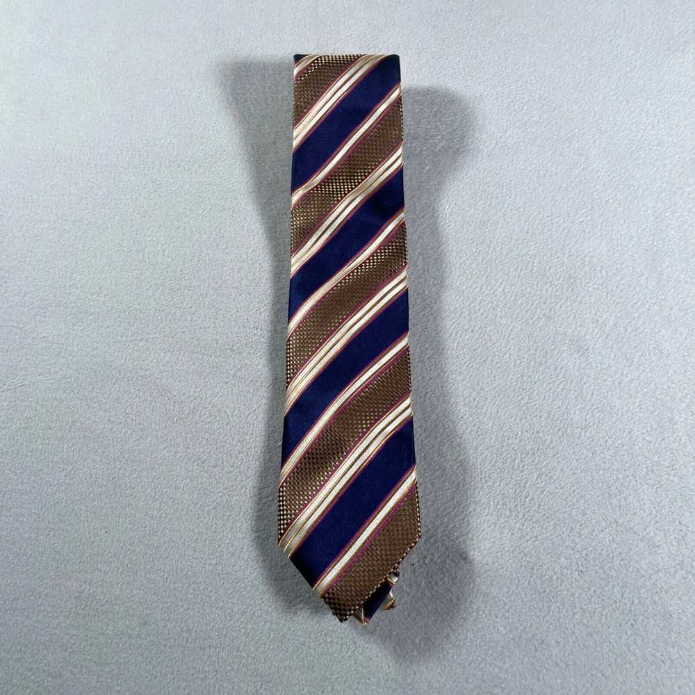 Vintage Santorelli Tie Mens Brown Striped 100% Si… - image 1