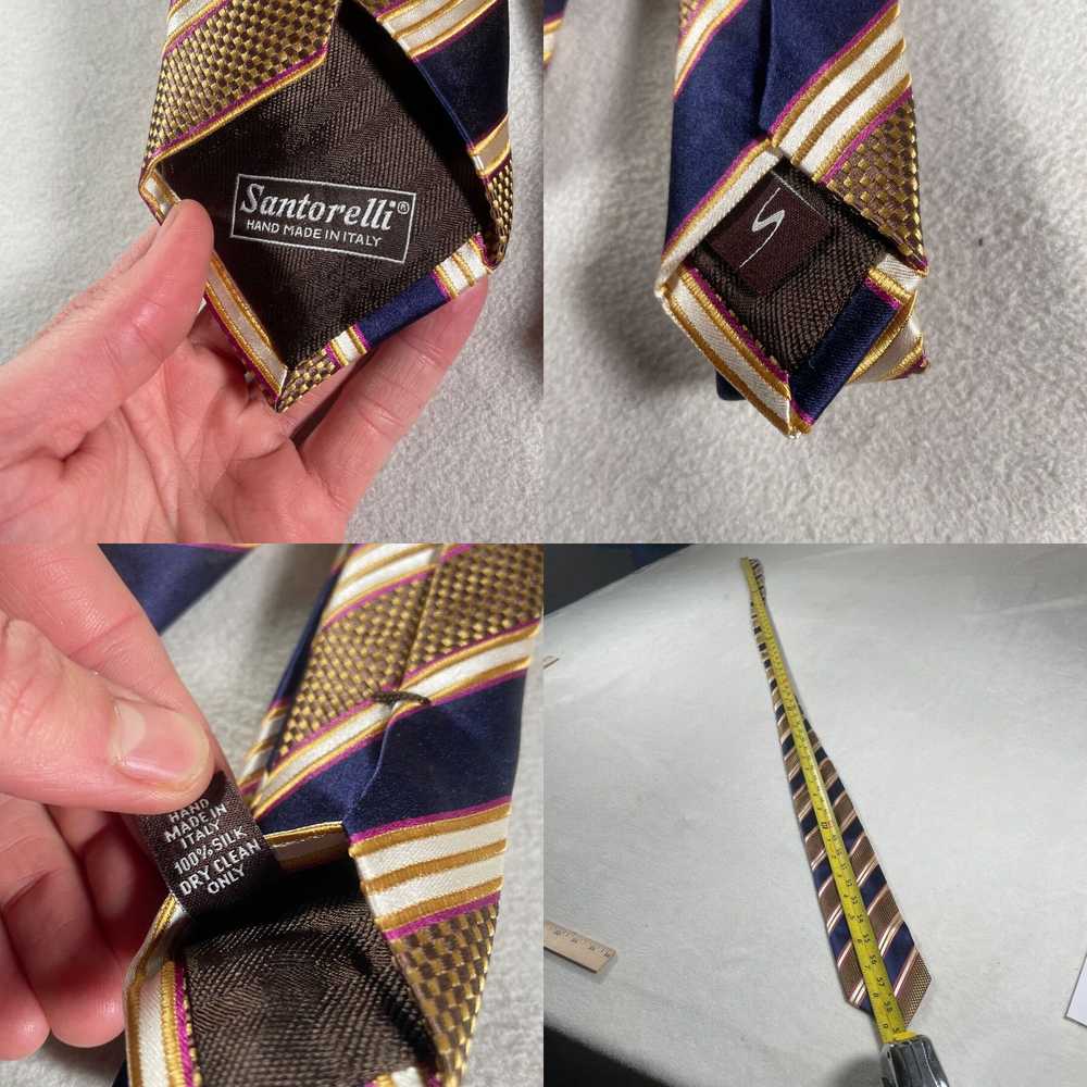 Vintage Santorelli Tie Mens Brown Striped 100% Si… - image 4