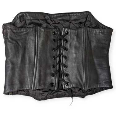 Vintage Express Black 100% Leather Corset Bustier… - image 1