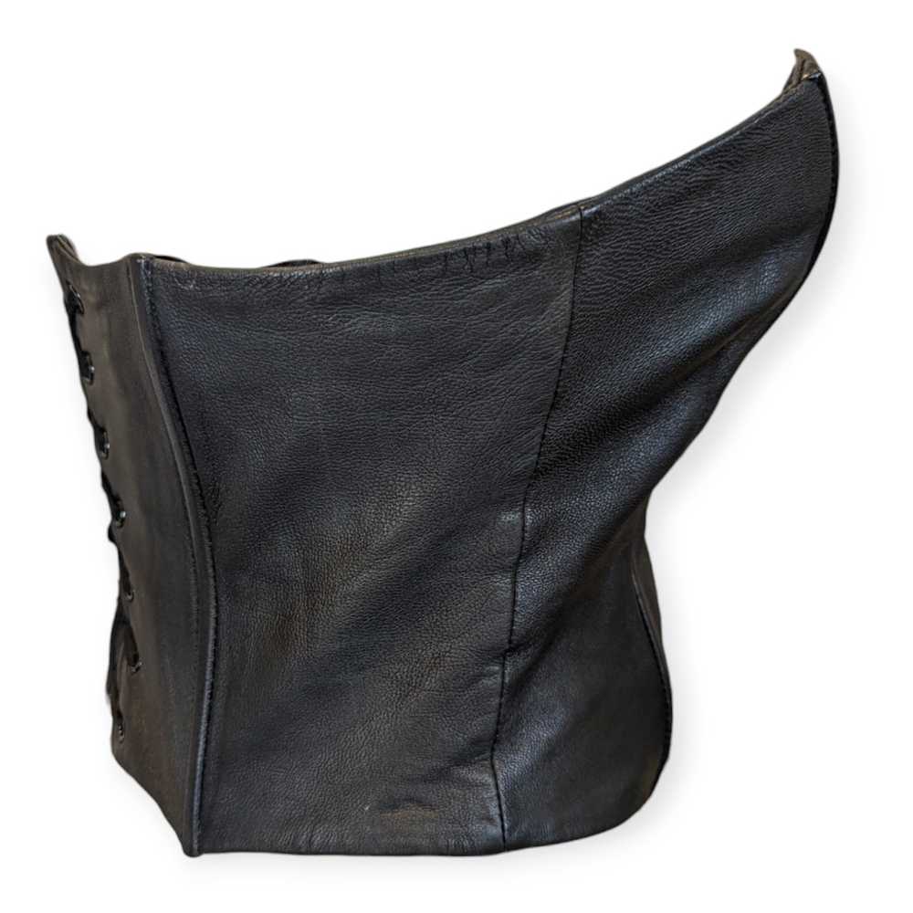 Vintage Express Black 100% Leather Corset Bustier… - image 6