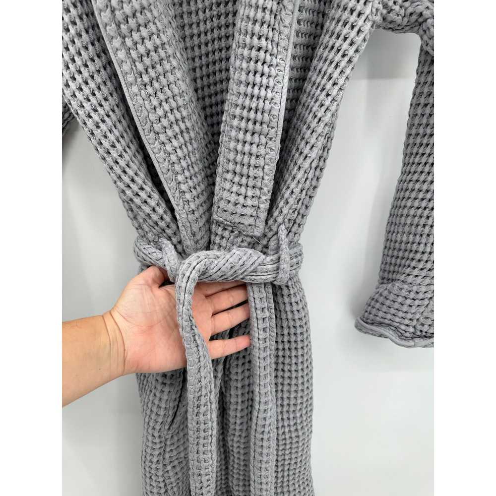Brooklinen Waffle Knit Gray Robe Tie Waist 100% C… - image 2