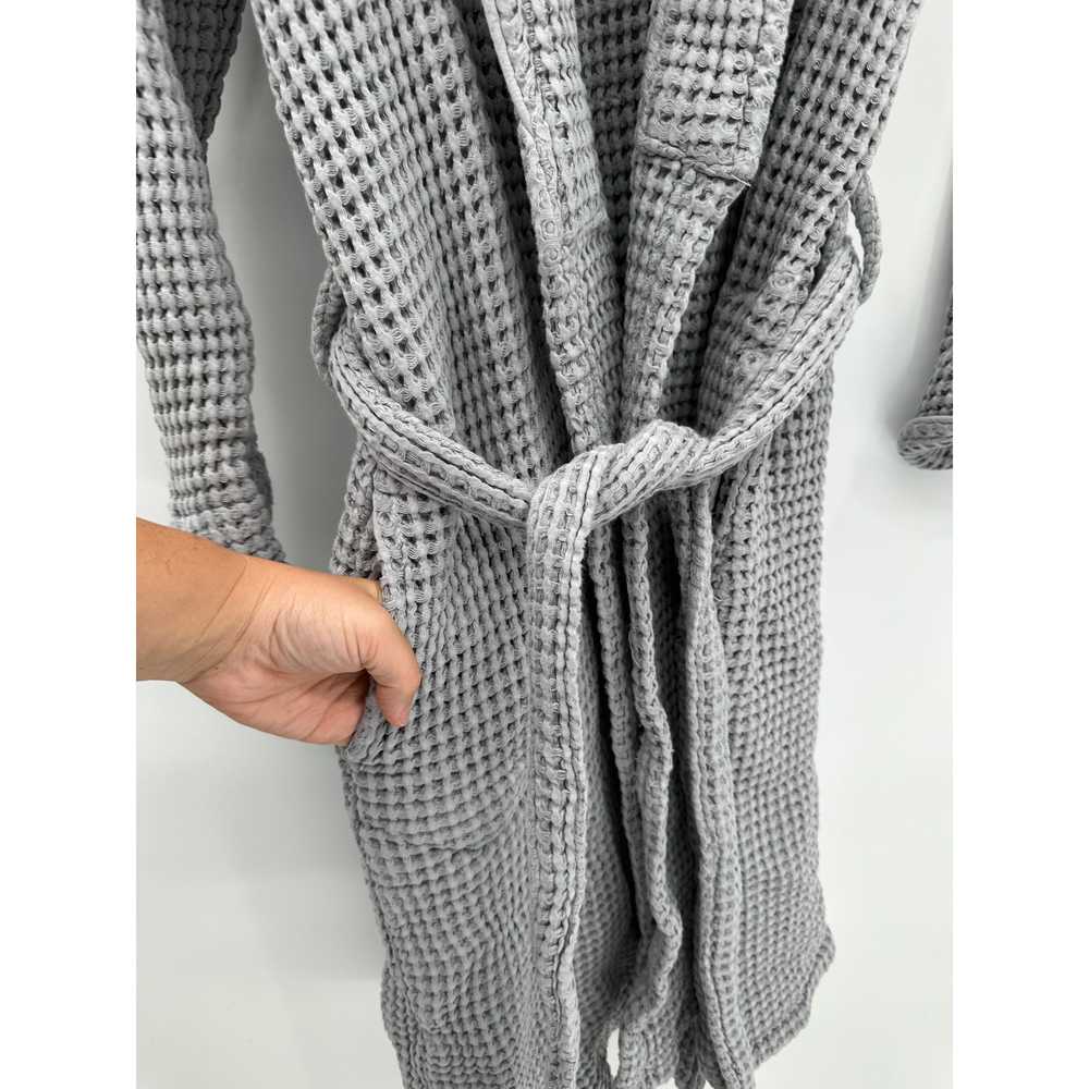 Brooklinen Waffle Knit Gray Robe Tie Waist 100% C… - image 3
