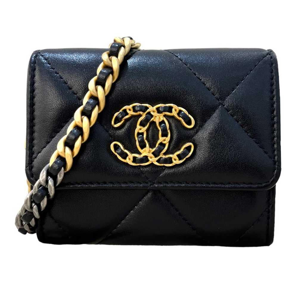 Chanel 19 Flap Coin Purse Ap1787 Black / Lambskin… - image 1