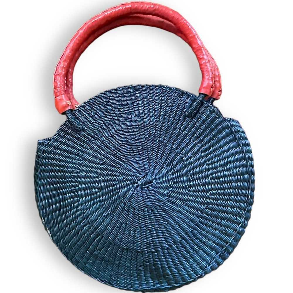 Ti-a Woven Goods Round Purse Bag Woven Handle Top… - image 2