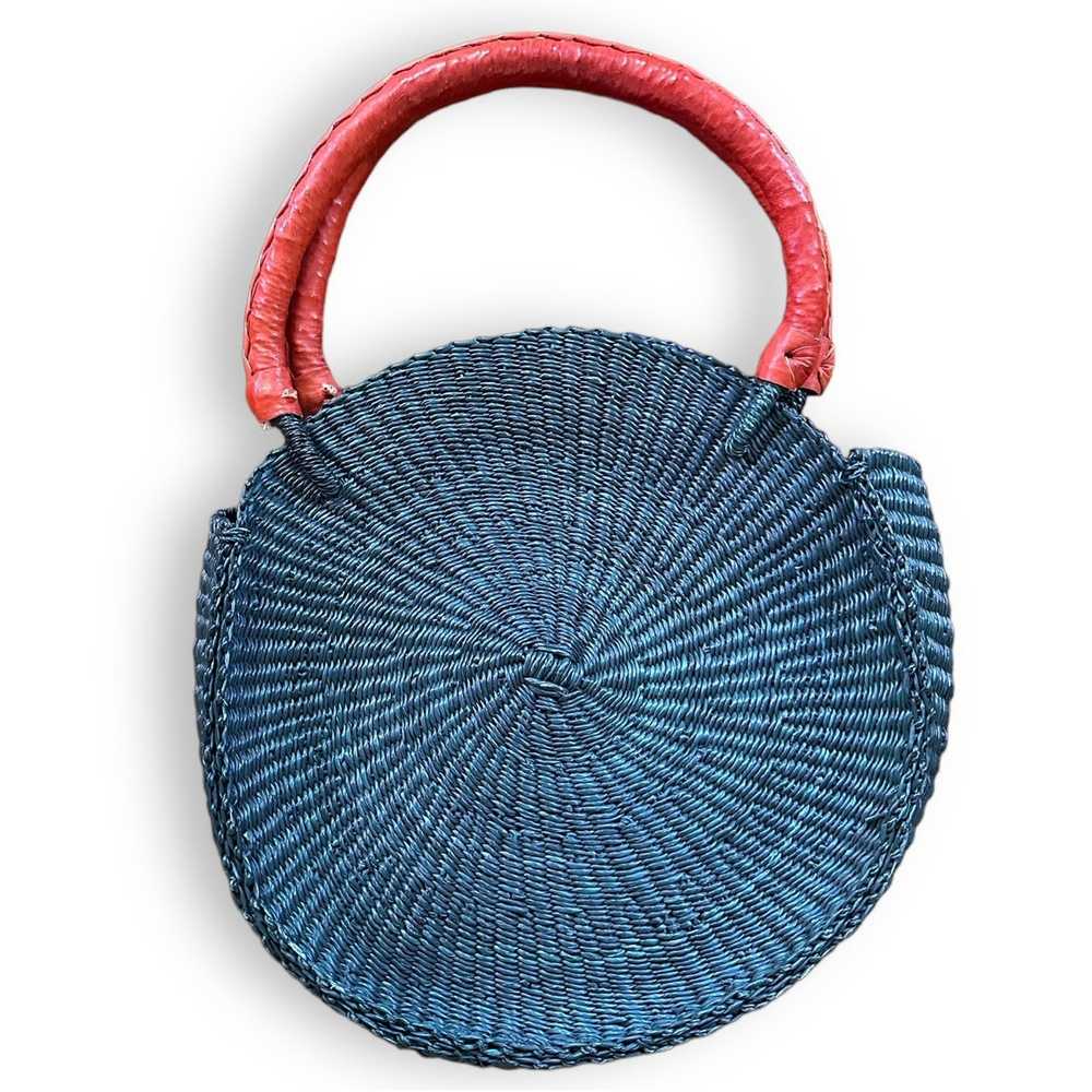 Ti-a Woven Goods Round Purse Bag Woven Handle Top… - image 3