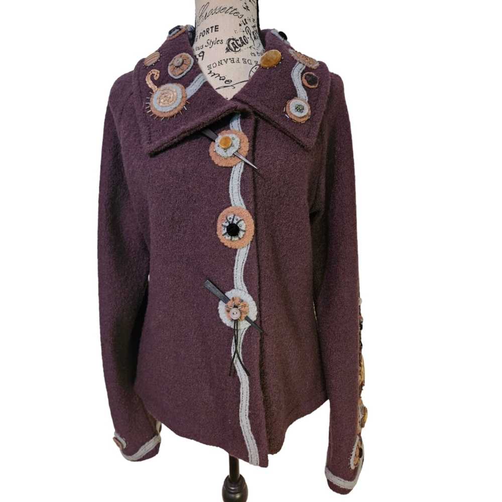 Co Velo wool Art to wear embellished jacket. Size… - image 3