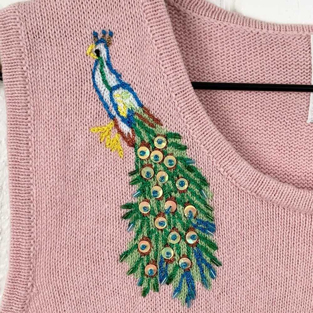 Storybook Knits Vintage Embroidered Peacock Sleev… - image 2