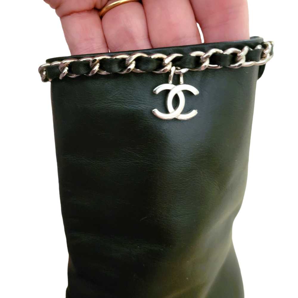 Chanel CC Logo Black Leather Ankle Chain Cap Toe … - image 6
