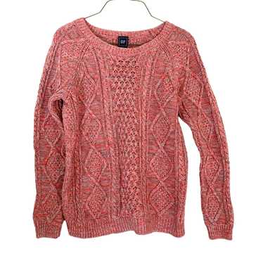 GAP pink gray marled classic preppy cable knit cr… - image 1