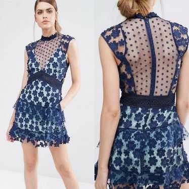 Self-portrait 60s overlay mini dress blue floral … - image 1