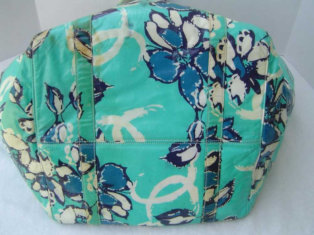AUTHENTIC CHANEL XL GREEN AND BLUE COATED FLORAL … - image 6