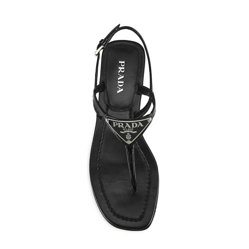 Prada Triangle Leather Logo Sandals in Black Pate… - image 10