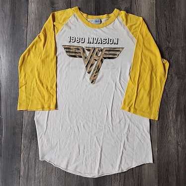 Vintage 1980 Van Halen Invasion L Shirt Yellow Wh… - image 1