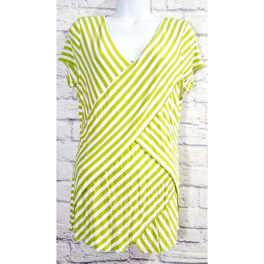 Vince Camuto Greenish Yellow Striped V Neck Top L… - image 1