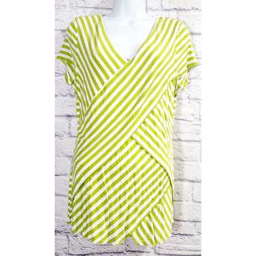 Vince Camuto Greenish Yellow Striped V Neck Top L… - image 1
