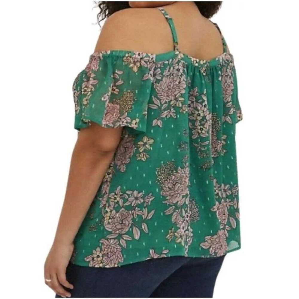 Torrid Floral Cold Shoulder Sparkle Top Adjustabl… - image 4