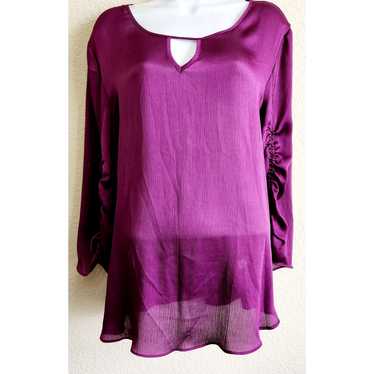 Cato Purple 3/4 Ruched Sleeves Keyhole Neck Top L… - image 1