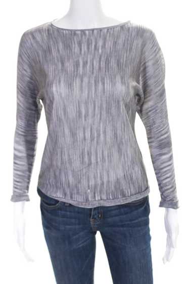 HALSTON Womens Striped Foil Gunmetal Sweater Swea… - image 1