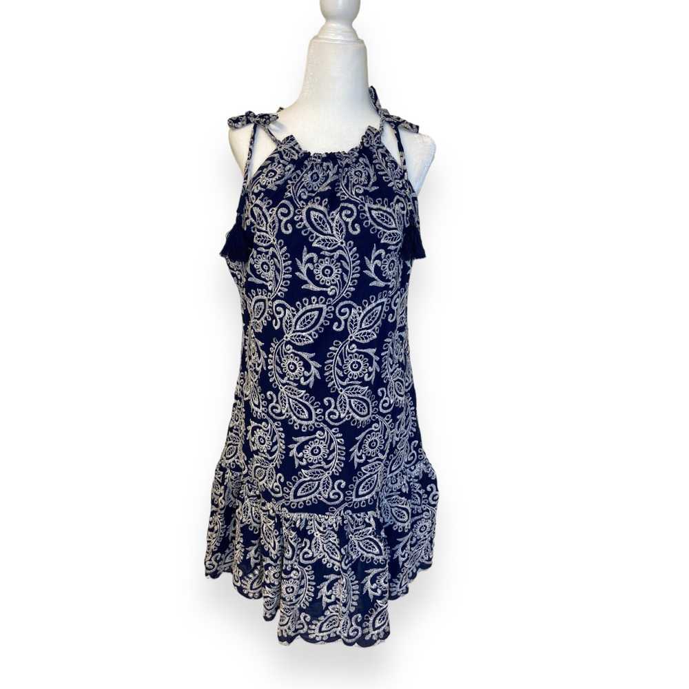 Taylor Embroidered Paisley Navy Blue & White Flou… - image 1