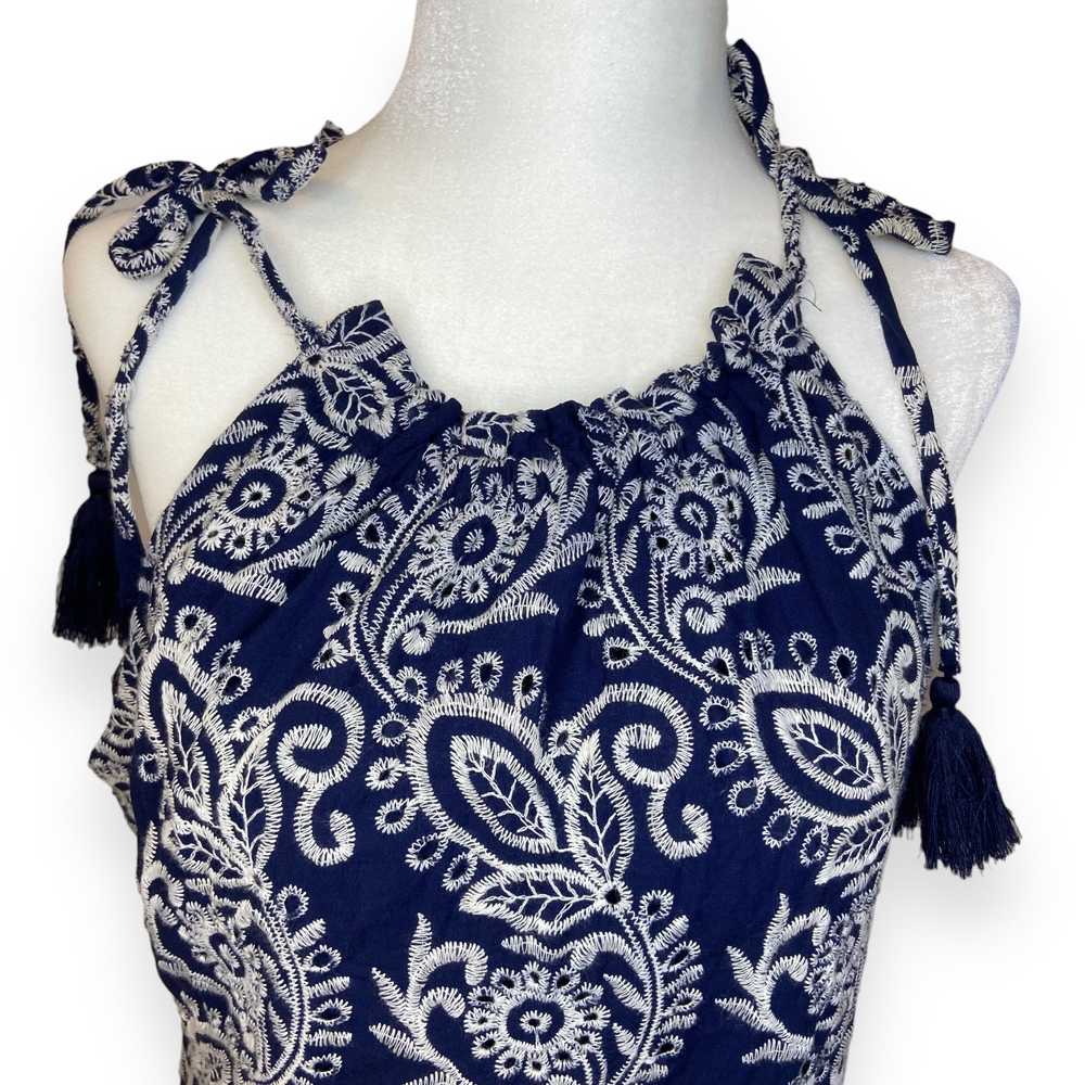Taylor Embroidered Paisley Navy Blue & White Flou… - image 5