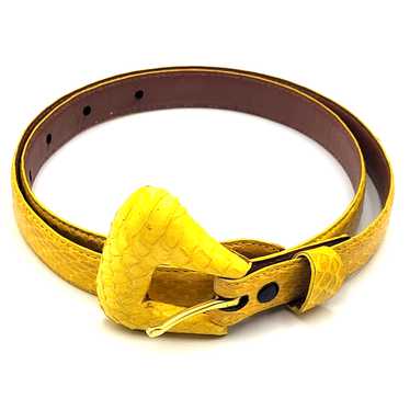 Vintage Yellow Snakeskin Leather Belt Narrow Made… - image 1