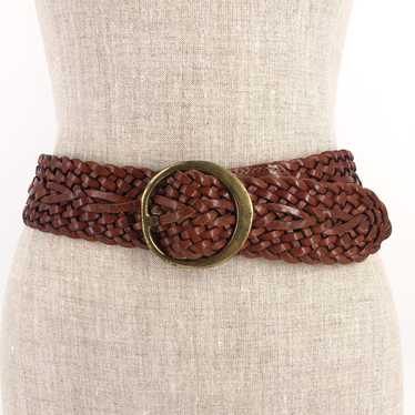 FOSSIL wide brown braided leather belt - image 1