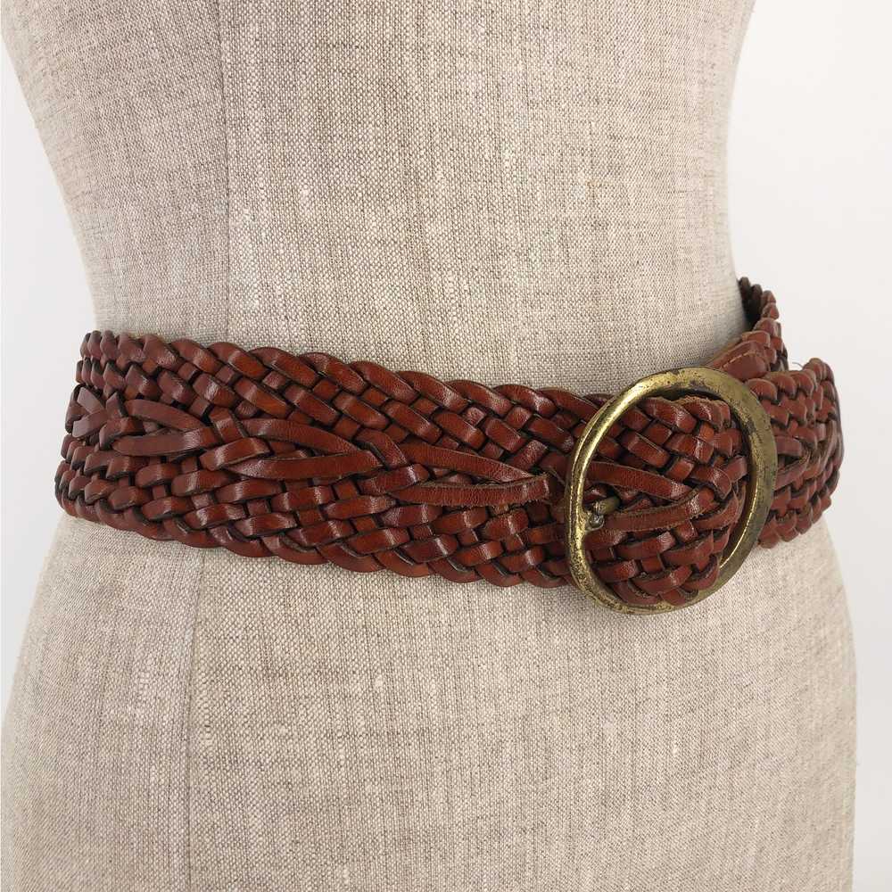 FOSSIL wide brown braided leather belt - image 2