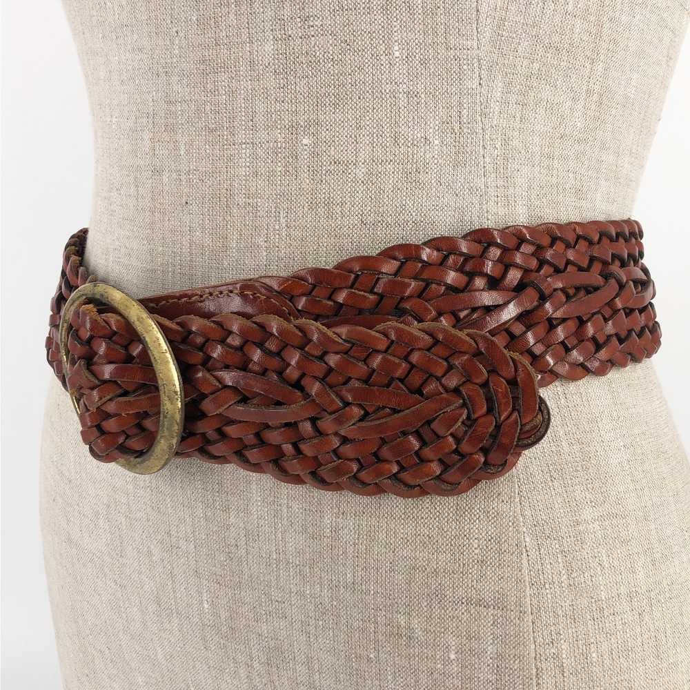 FOSSIL wide brown braided leather belt - image 3