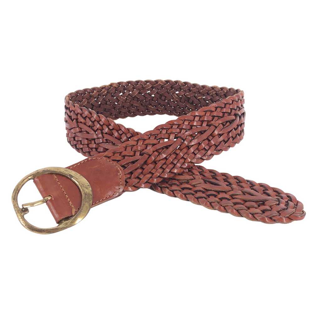 FOSSIL wide brown braided leather belt - image 4