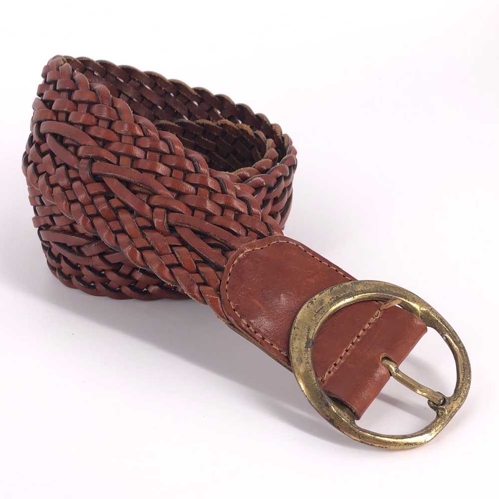 FOSSIL wide brown braided leather belt - image 5