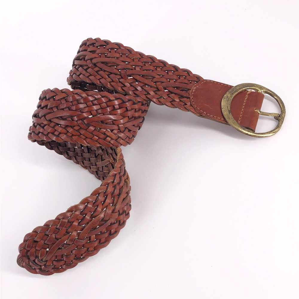 FOSSIL wide brown braided leather belt - image 6