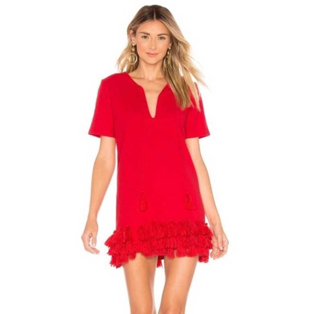 Tularosa red linen blend fringe tassel trim dress… - image 1