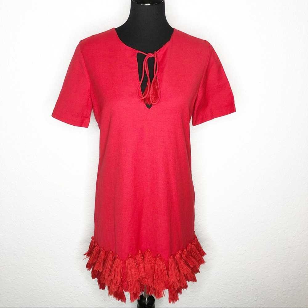 Tularosa red linen blend fringe tassel trim dress… - image 2