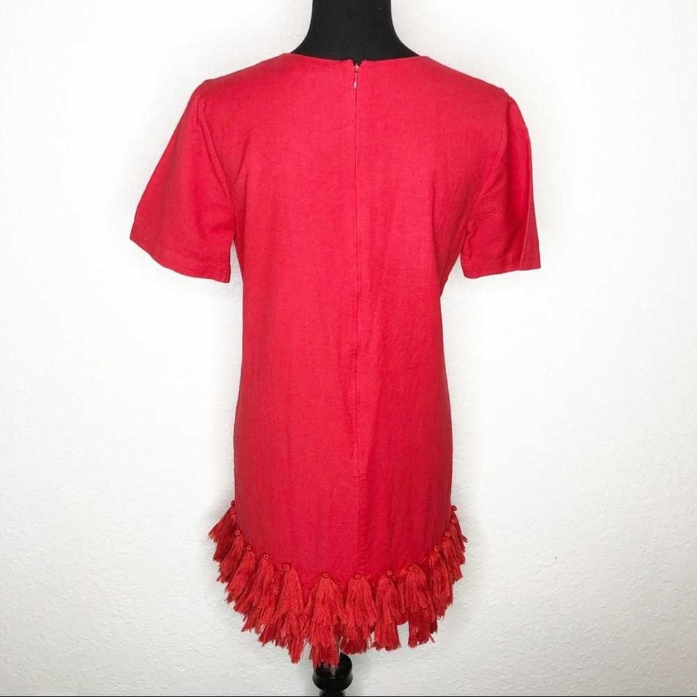 Tularosa red linen blend fringe tassel trim dress… - image 3