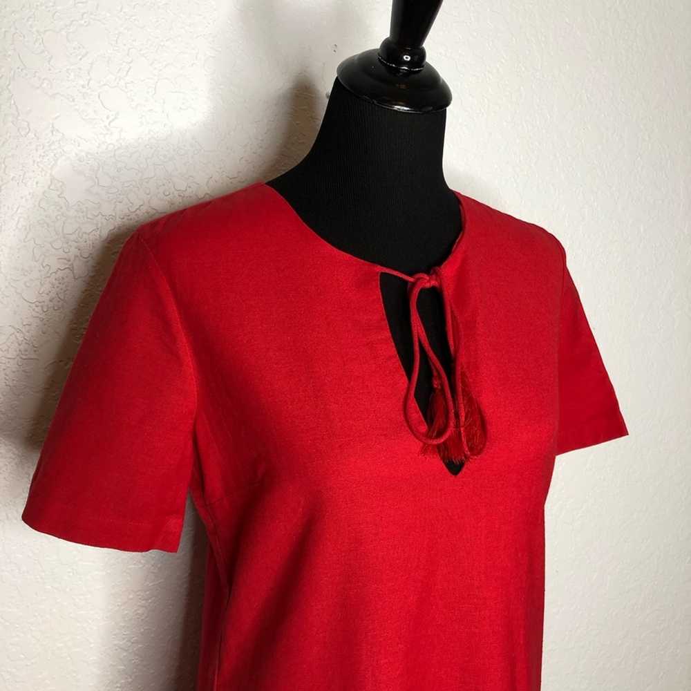 Tularosa red linen blend fringe tassel trim dress… - image 5