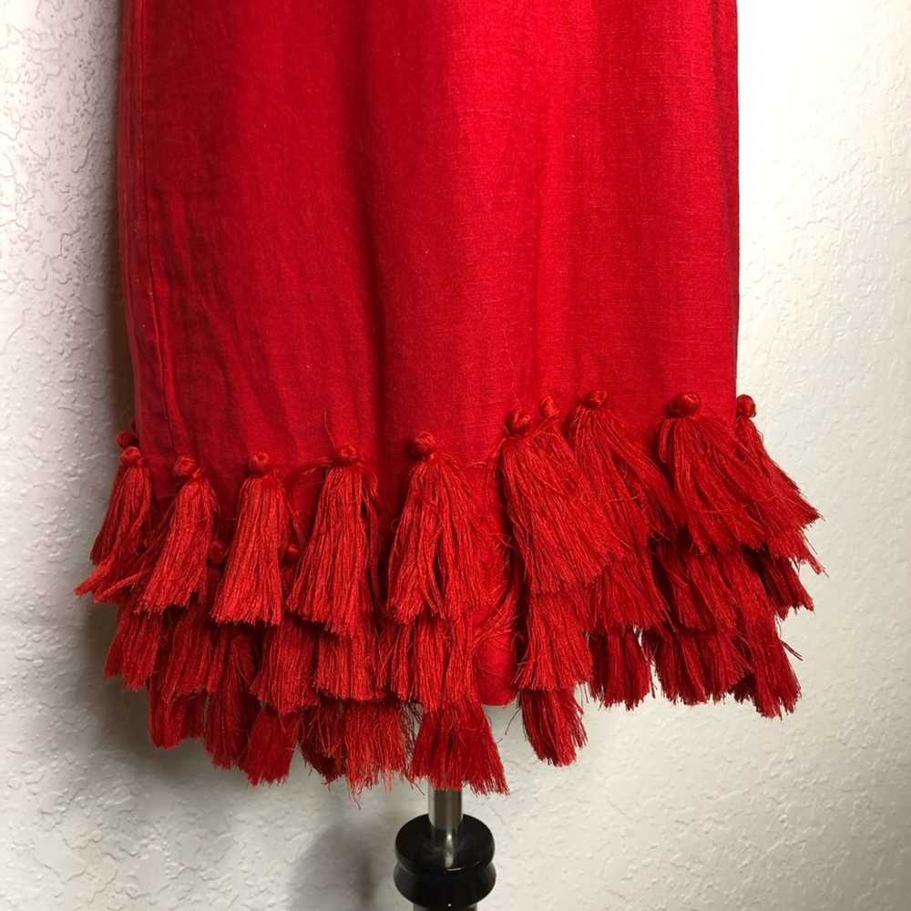Tularosa red linen blend fringe tassel trim dress… - image 6